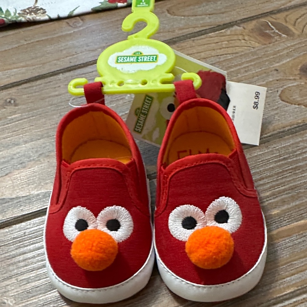 Sesame Street Red and Orange Elmo  Baby Slippers Size 3-6 Months